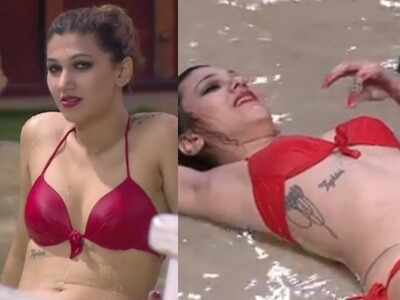 ​Bigg Boss 12's Jasleen Matharu dons a red hot bikini as she takes a dip in the pool