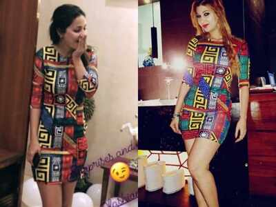 Fashion diva Hina Khan and Bigg Boss 12 fame Anup Jalota's girlfriend Jasleen Matharu don same dress