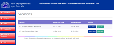 JET Exam Recruitment 2018: Job notification released for accounts ...