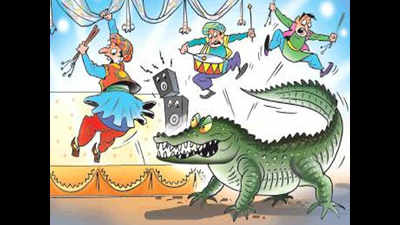 ‘Sheri garba’ venue gets unusual guest – a crocodile!