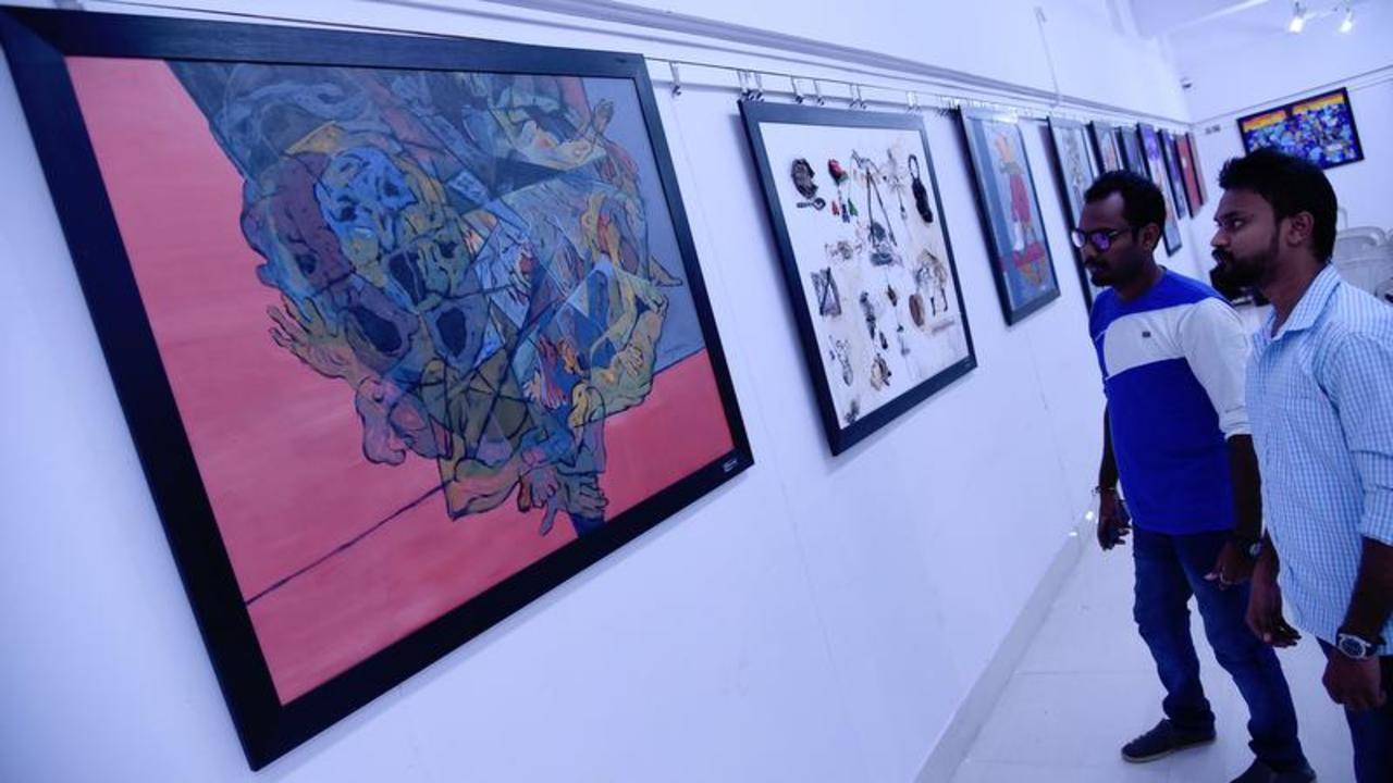 By shankar Painting exhibition at Nehru center | Buddha art painting,  Modern art canvas painting, Boho art drawings