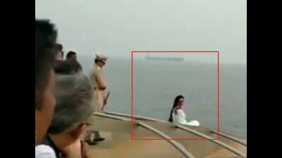 Maharashtra CM’s wife Amruta Fadnavis ignores safety warning, takes selfie on edge of Mumbai-Goa cruise ship