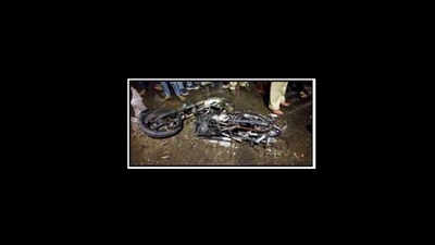 UPSRTC bus hits bike, drags it igniting fire