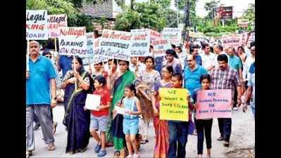 MLA Colony residents protest encroachment by commercial establishments