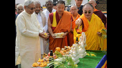 CM Nitish Kumar, Buddhist religious leaders lay stone of Bhutanese temple