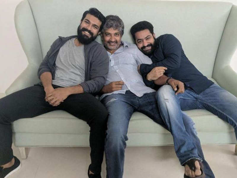 Director SS Rajamouli with actors Ram Charan and NT Rama Rao Jr, who will star in his next