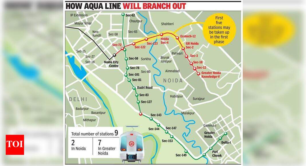 Noida Map Sector Wise Aqua Line's Second Branch Towards Greater Noida In 2 Phases | Noida News -  Times Of India