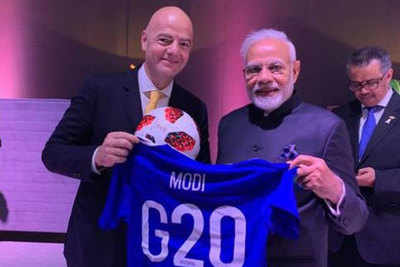 PM Modi receives special football jersey from FIFA President