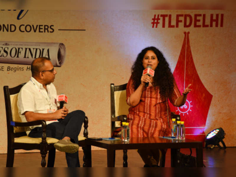 Anita Nair (right) and Arunava Sinha during the session 'Bending The Genre: Experimenting with Style'
