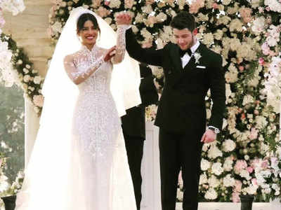 Priyanka Chopra wedding gown photos These significant words and phrases were embroidered on Priyanka Chopra s wedding gown Times of India