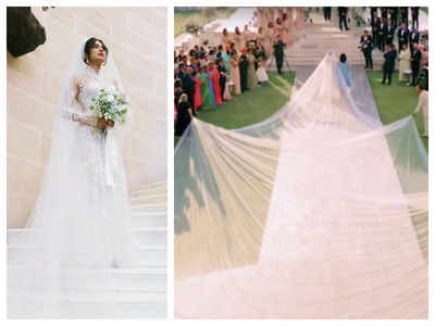White Priyanka Chopra Lace Long Sleeves High Neck Wedding Dress Celebr –  Hoprom