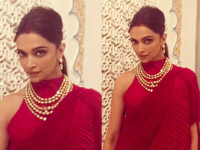 Deepika Padukone wows in a red sari at Isha Ambani-Anand Piramal's Sangeet