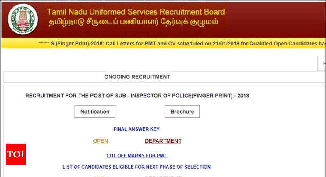 print result finger si exam Ticket/Admit Card Hall Fingerprint released TNUSRB SI for