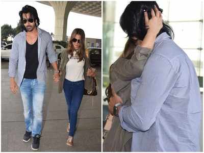 Picture: Harshavardhan Rane and Kim Sharma bid goodbye to each other in a romantic way at the airport