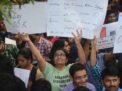 Research scholars protest outside HRD Ministry demanding rise in fellowship amount