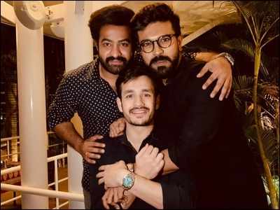 Pic: Akhil bonds with NTR and Ram Charan after Mr. Majnu’s pre-release