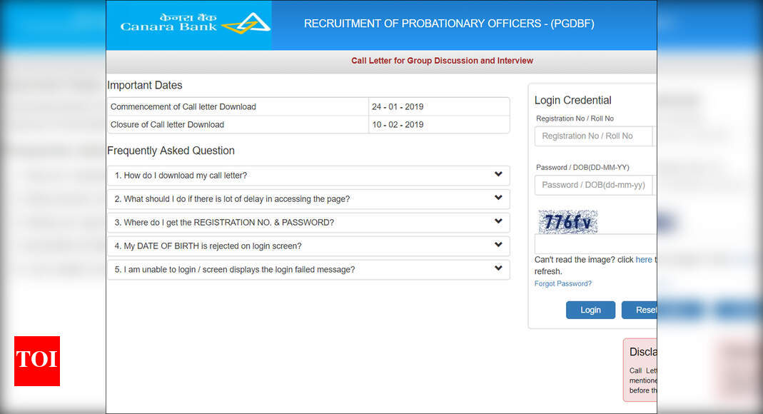 Canara Bank PO call letter/admit card 2019 for Interview &amp; GD 