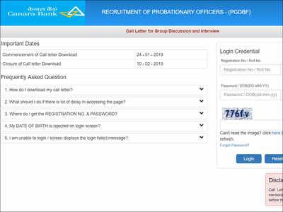 Canara Bank PO call letter/admit card 2019 for Interview &amp; GD 