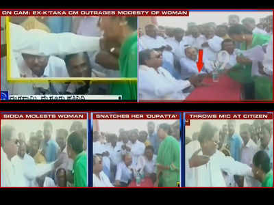 On cam: Ex-CM Siddaramaiah snatches 'dupatta' of a woman, pushes her down