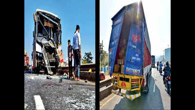 MSRTC bus rams truck, runs over driver