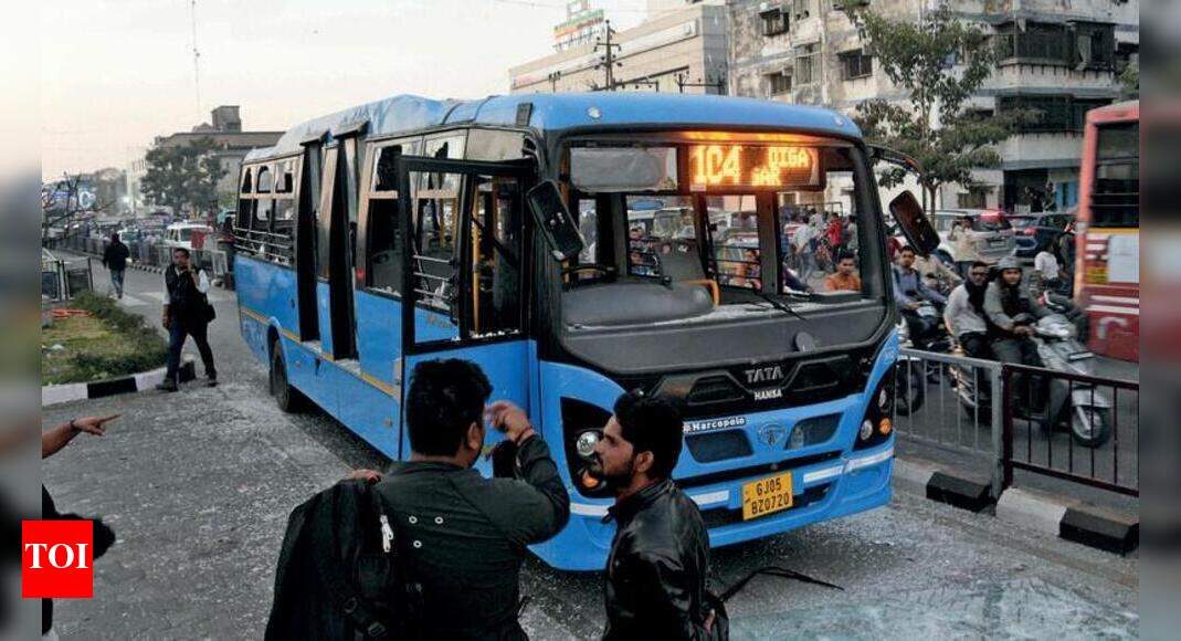 50 booked for damaging Surat bus Surat News Times of India