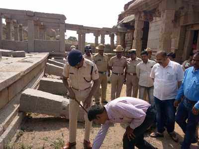 Furore after video shows men damaging pillars of ancient Hampi monument