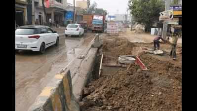 Two-month-long sewerage work on Basai Road leaves commuters fuming