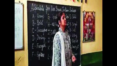 Kids at Meerut’s government primary school coin ‘Army’ alphabet