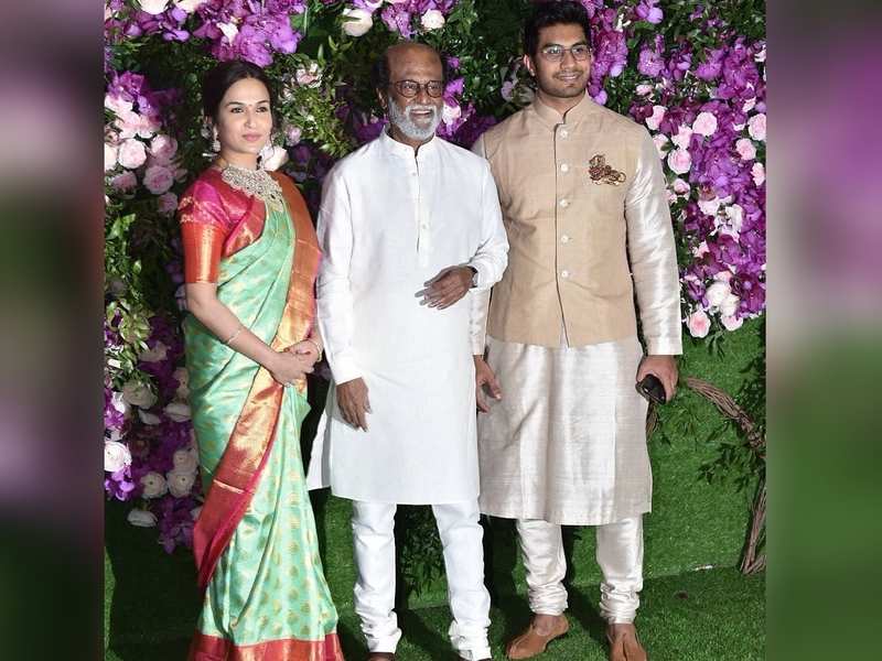 Rajinikanth attends Akash Ambani's wedding with daughter Soundarya