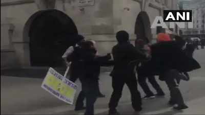 Protesters clash outside Indian mission in London