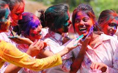 Students bask in Rang Panchami celebrations in the city | Events Movie News - Times of India Students bask in Rang Panchami celebrations in the city | Events Movie News - Times of India