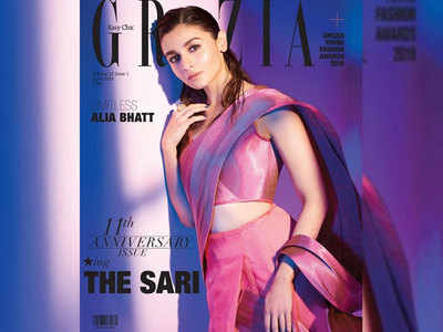 Photos: Alia Bhatt stuns in a metallic structured saree on the cover of Grazia