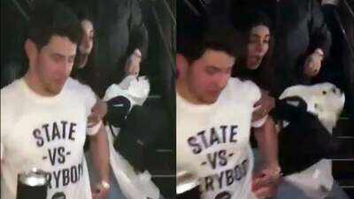 Priyanka Chopra trips over but hubby Nick Jonas saves his wife