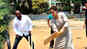 Urmila Matondkar shows her cricketing skills during election campaign