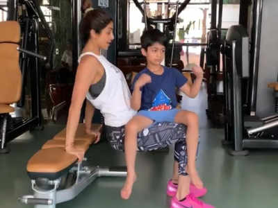 Shilpa Shetty shares a glimpse of how her work out session looks like with son Viaan Raj Kundra