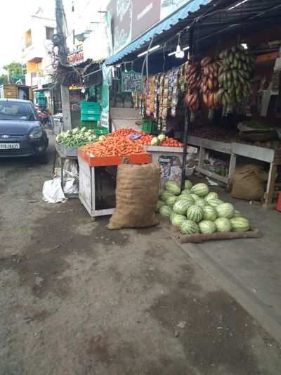 road encroached, selling vegetables on road