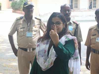 Pictures: Vidya Balan and family snapped at the polling booth in Mumbai