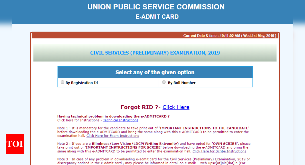 UPSC Admit Card: UPSC Civil Service Prelims Admit Card 2019 Released ...