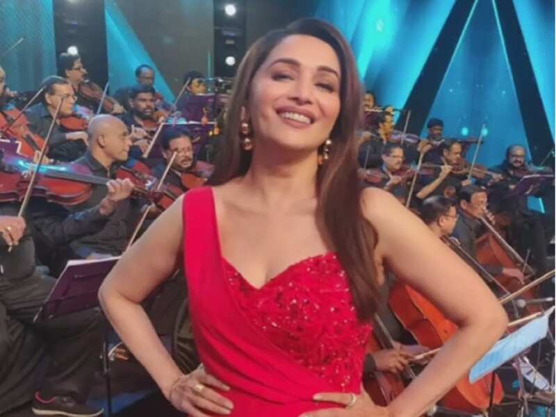 madhuri dixit red gown