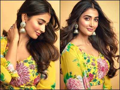 Gorgeous Alert! Pooja Hegde looks resplendent in a yellow floral outfit