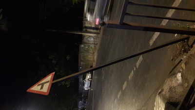 dangerous road sign iron pole