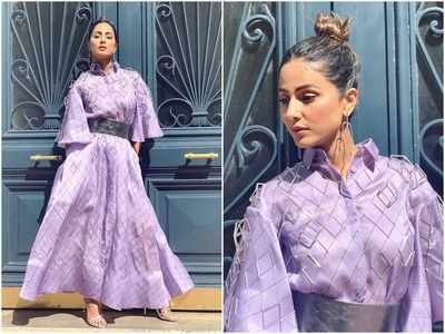 Hina Khan goes simple yet classy in lavender dress post her sparkling red carpet debut at Cannes 2019