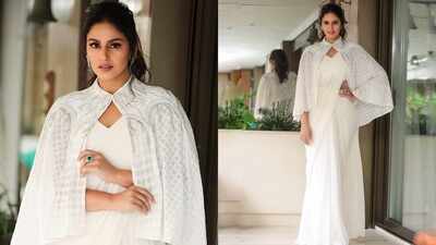 Huma Qureshi makes a splash in a scintillating ivory coloured sari at Cannes