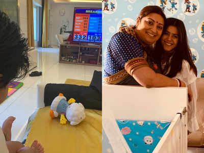 Ekta Kapoor and her son Ravie root for his 'aunt' Smriti Irani