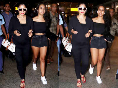 Kajol and daughter Nysa set mommy-daughter style goals in their all black airport avatar