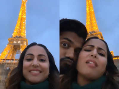 Hina Khan’s mesmerised by the beauty of Eiffel Tower; spends a romantic evening in Paris with beau Rocky