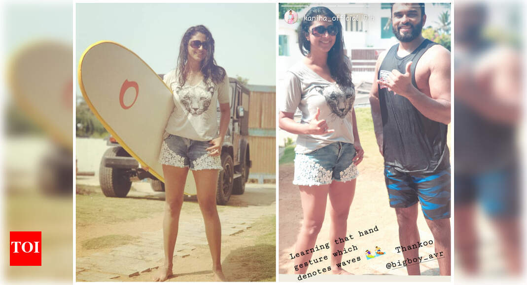 In pic Kaniha shares her first surfing experience Malayalam Movie