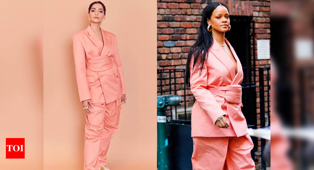 Rihanna Pink Suit and Fanny Pack