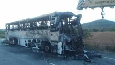 Private bus catches fire in Kurnool, no casualties