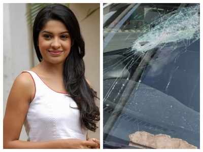 Archana Kavi has a narrow escape after a concrete slab fell on her car